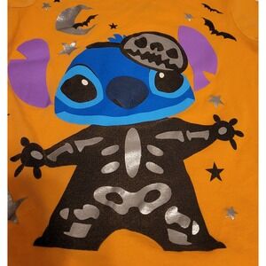 Disney Stitch Halloween Skeleton Spooky Shirt Kids M 7-8 Orange Short Sleeve Tee